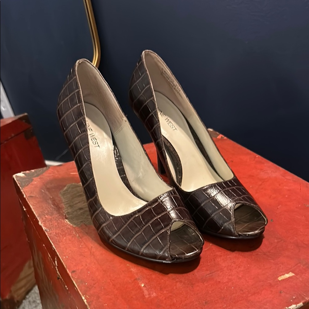 Nine West Brown Peep-Toe Heels